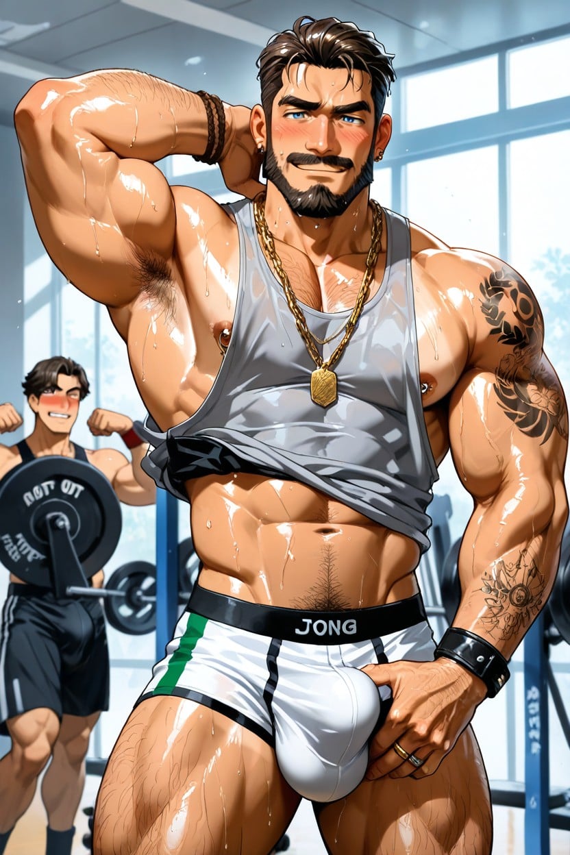 At The Gym, Bro, Pulling Down Joggers AI Gay Porn