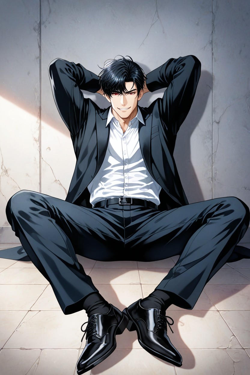 Slightly Messy Hair, Long Black Socks, Smiling Mouth Open AI Gay Porn