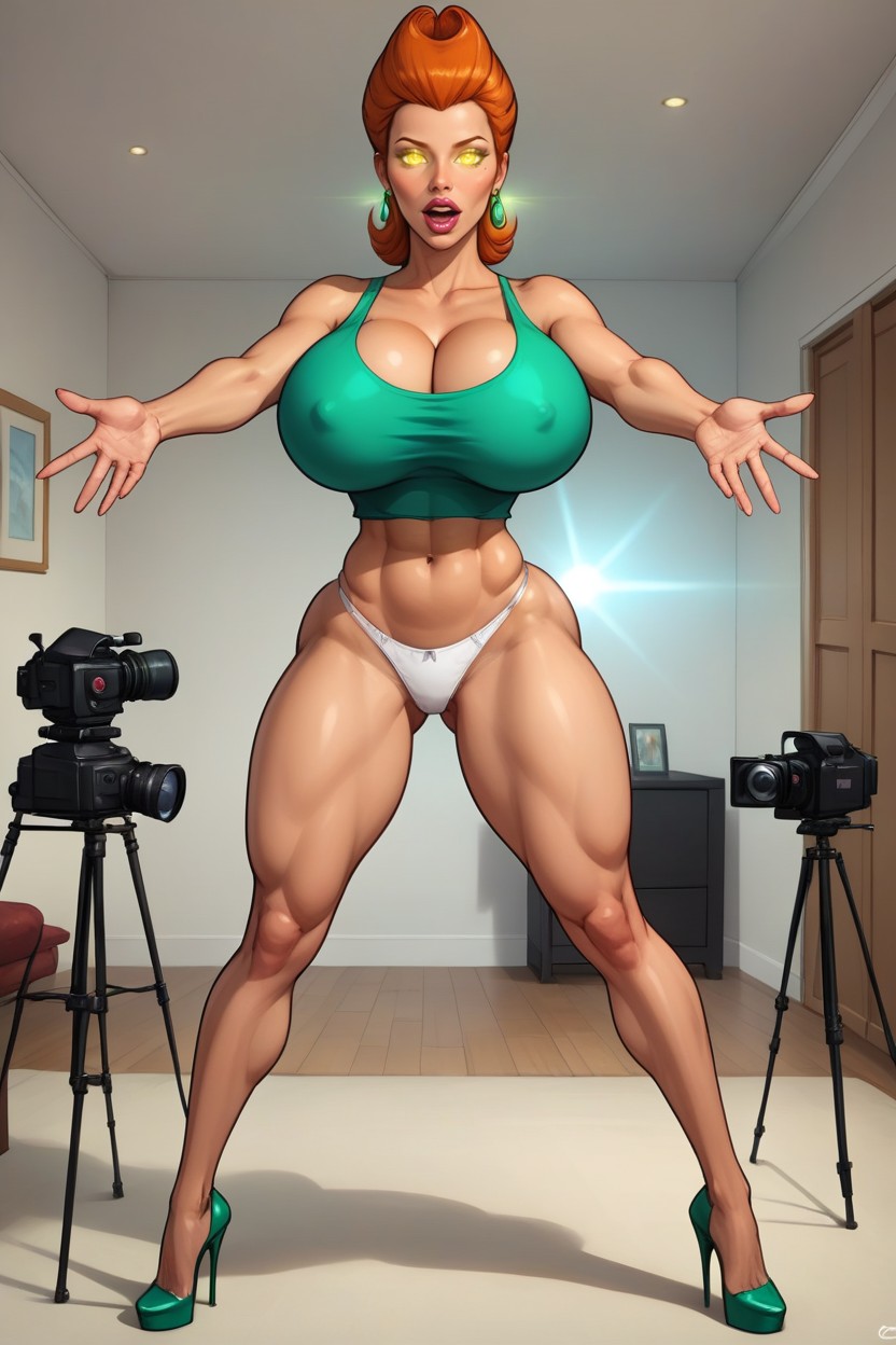 Full Body Standing Full Straight At Camera, Green High Heel Shoes, Seductive Slutty Body MILF AI Porn