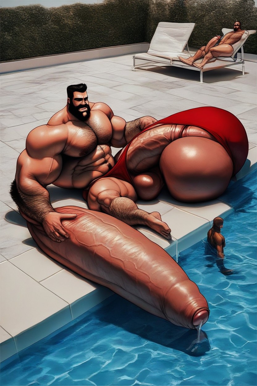 Skintight Swimtrunks, Handsome + Ginger With Curly Red Hair, Selfie AI Gay Porn
