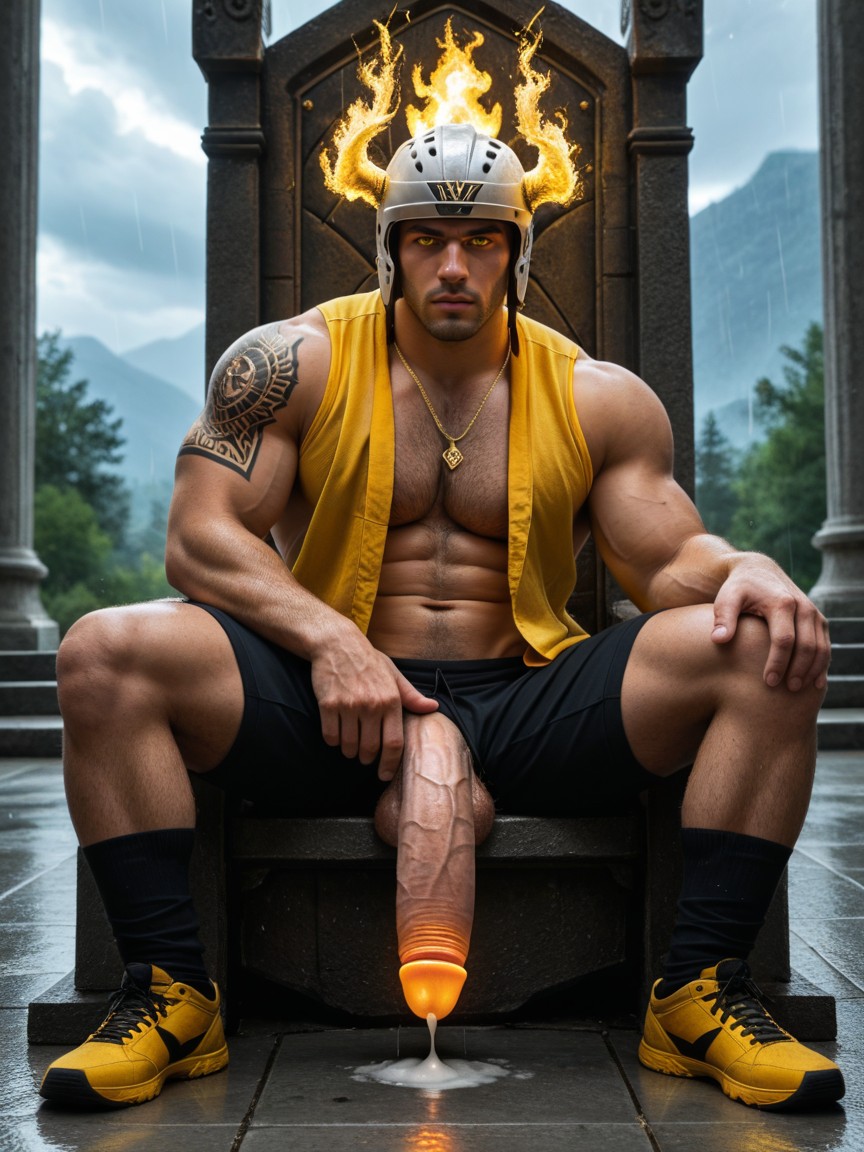 Gold Glowing Tattoos On Arms, Their Cocks Look Like Big Glowing Dildos, Gold AI Gay Porn