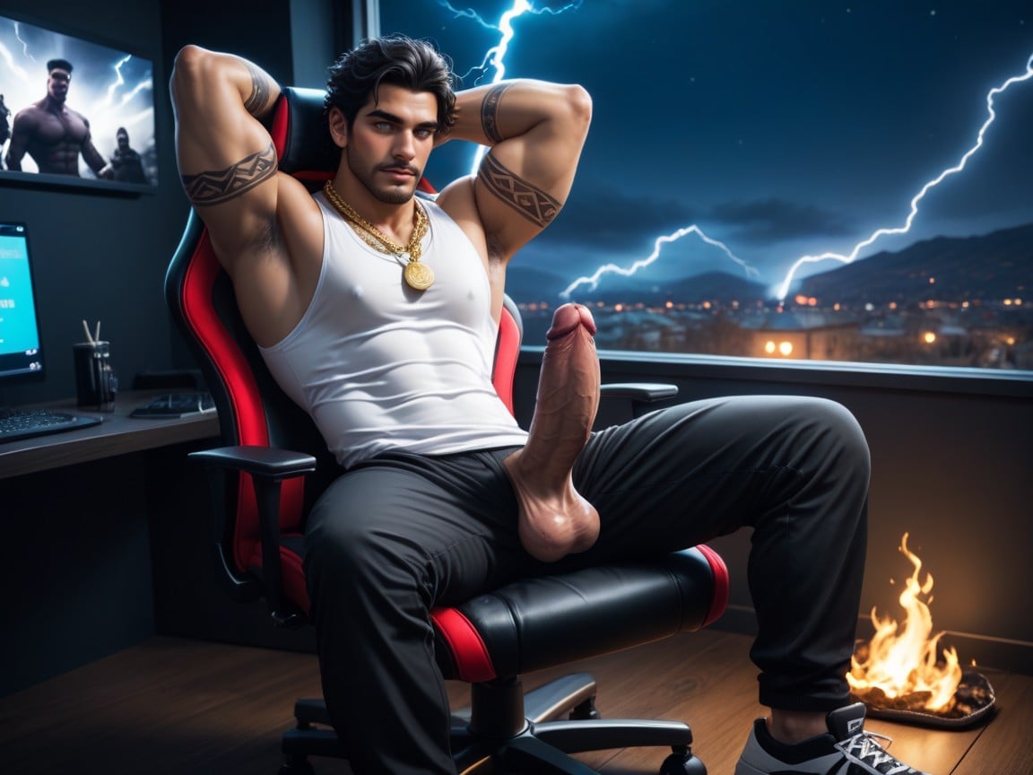 Gaming Chair, 25+, Baggy Grey Sweatpants AI Gay Porn