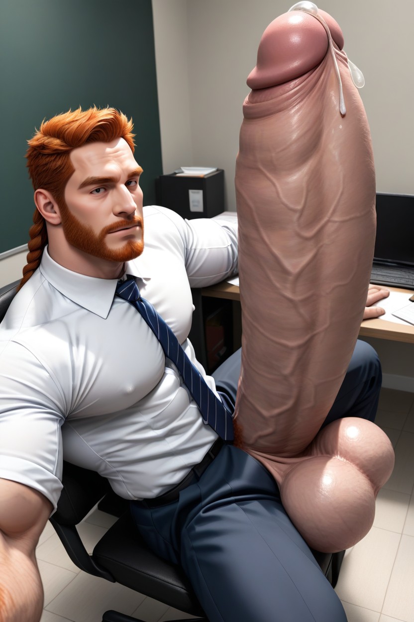 Tired Face , Gigantic Uncut Dick With Foreskin, Top Down Side View AI Gay Porn