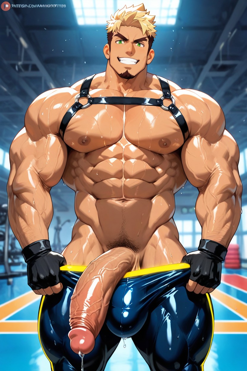 Oversized Muscles, Pulled Down Leggings, No Pubic Hair AI Gay Porn