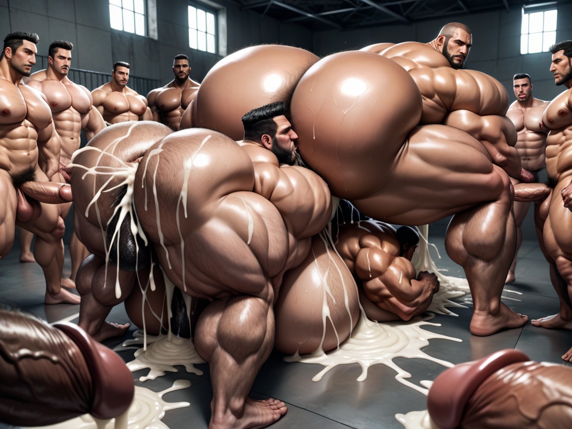Tongue Out, Many Men Getting Fucked, Thick Bearded AI Porn
