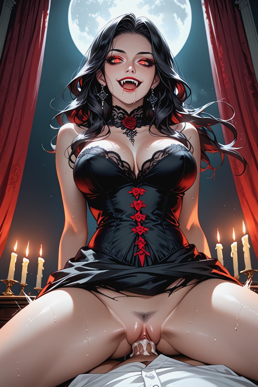 Long Nails, Black Lace Rose Pattern, Cowgirl Sex AI Porn