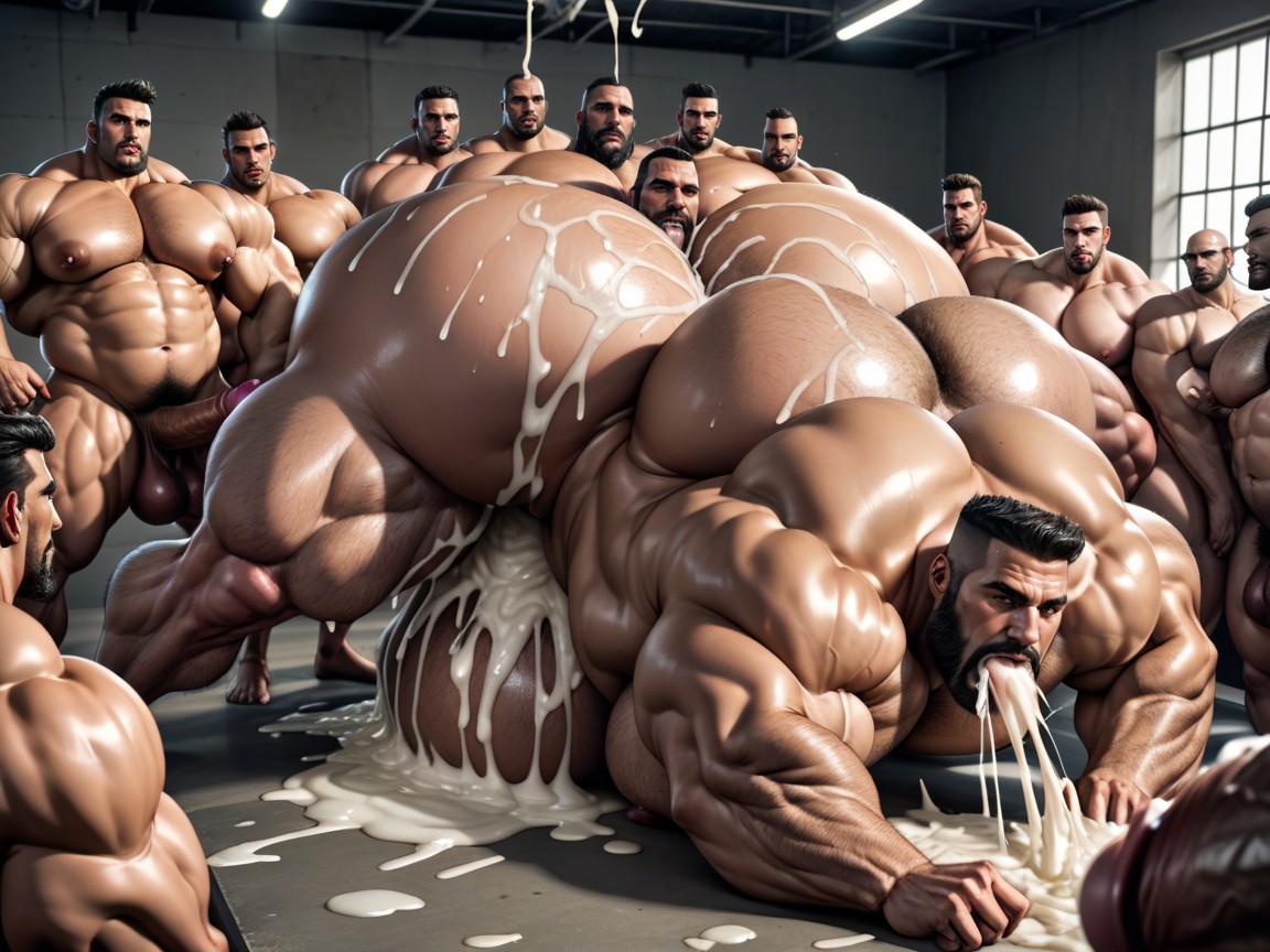 Sweaty, Black Hair, Gang Bang AI Porn