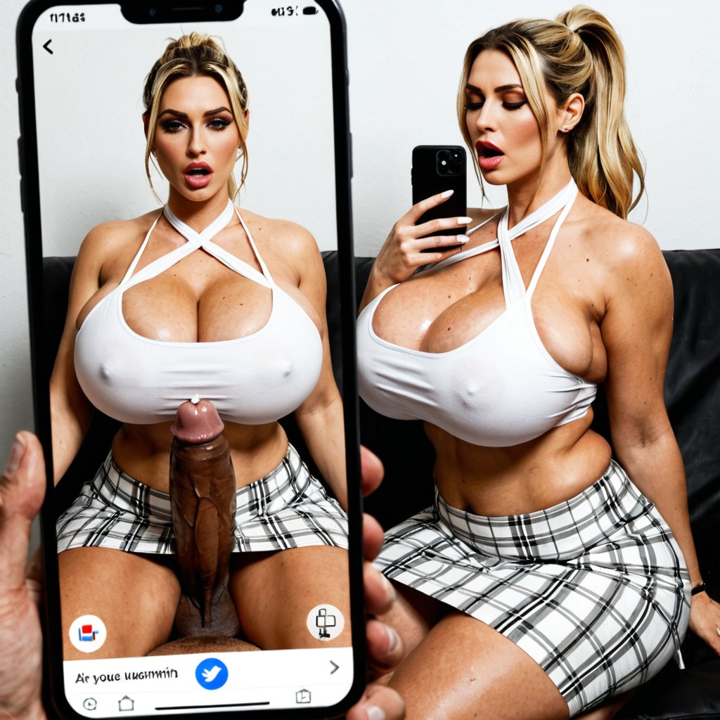 Casual Clothes, See Mostly The Phone Screen, Hyper Girth White Cock AI Porn