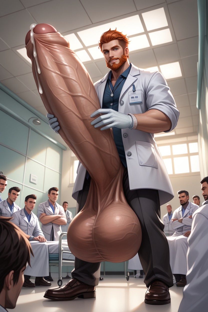 Looking And Disgusted, Detailed, Doctor With Only Doctor's Coat On AI Gay Porn