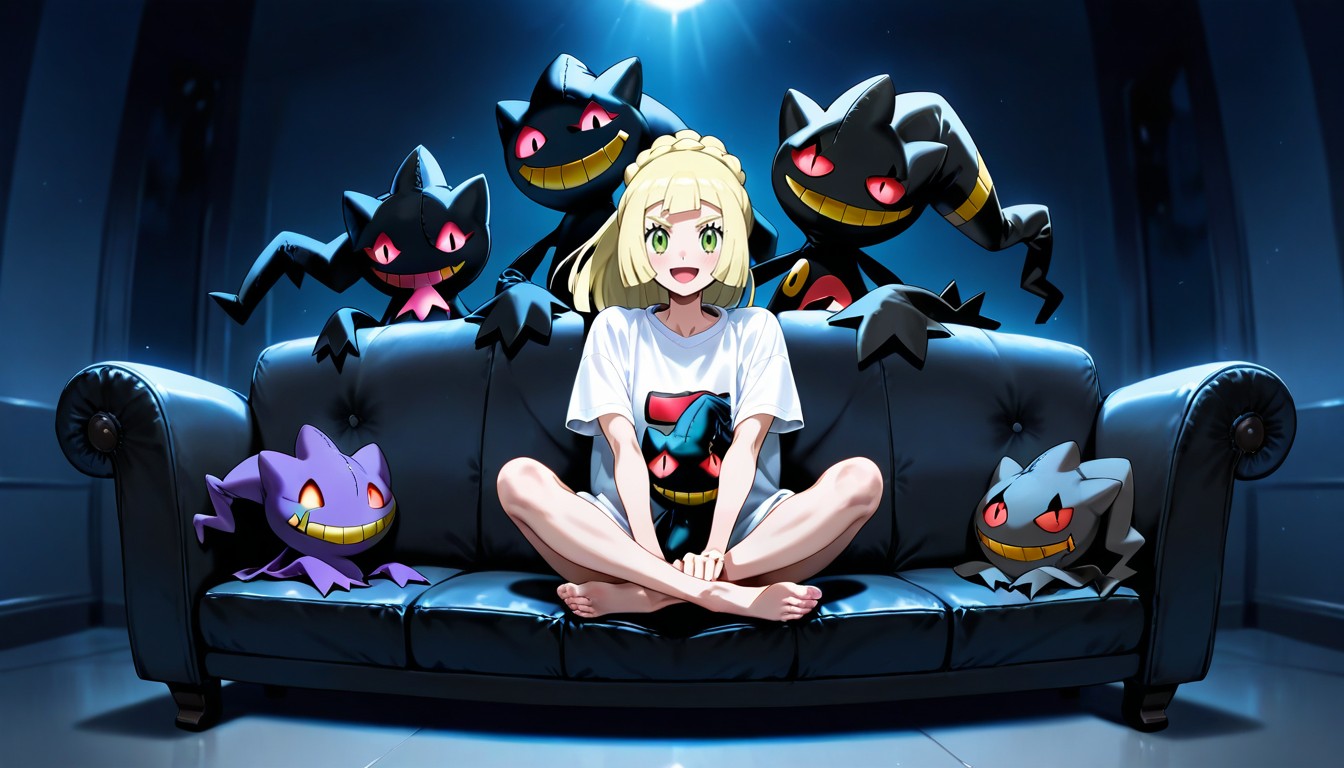 Couch, Sitting Indian Style, Lillie From Pokemon AI Gay Porn