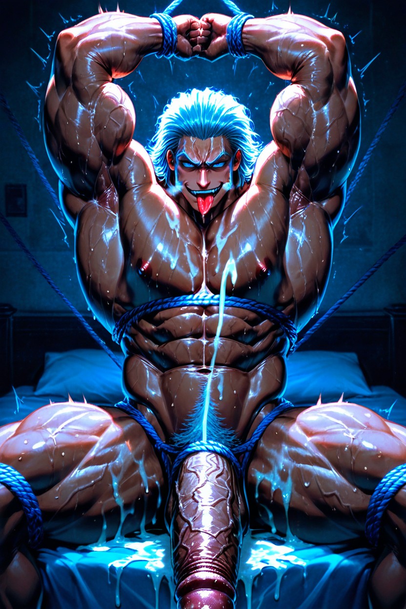 Covered With Cum, Upward-curved Erect Penis, Exposed Pecs AI Gay Porn
