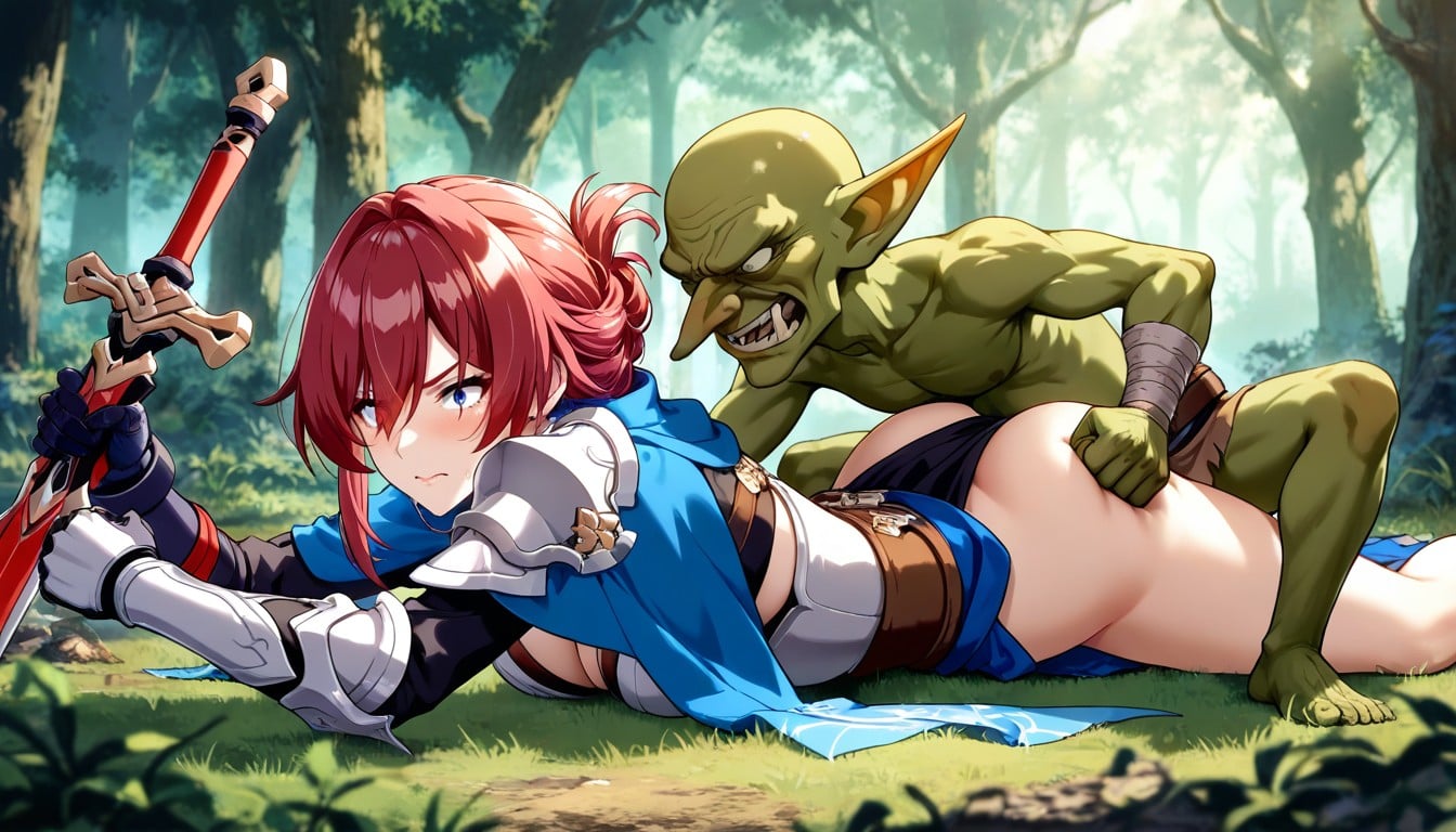 Goblin In Loincloth, Female Red Hair, Shocked Hentai AI Porn