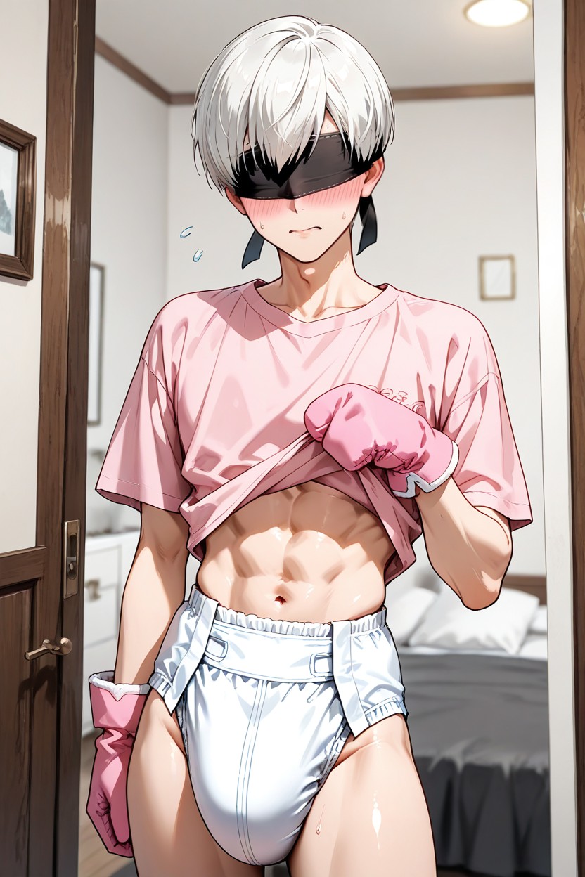 Man, Embarrassed Expression, Blindfolded AI Porn