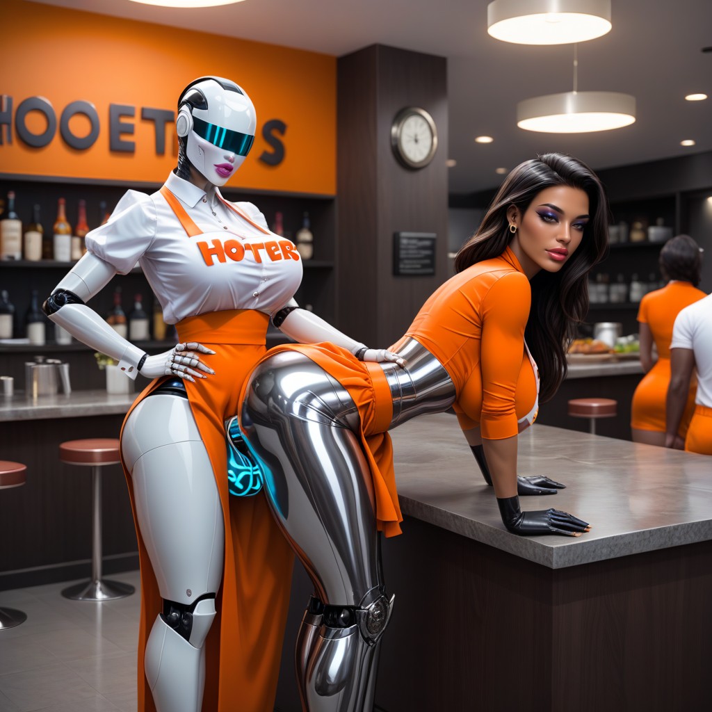 Transgenres, Femdom, Robot Futa Waitress Dominating Human Male Porno latina IA