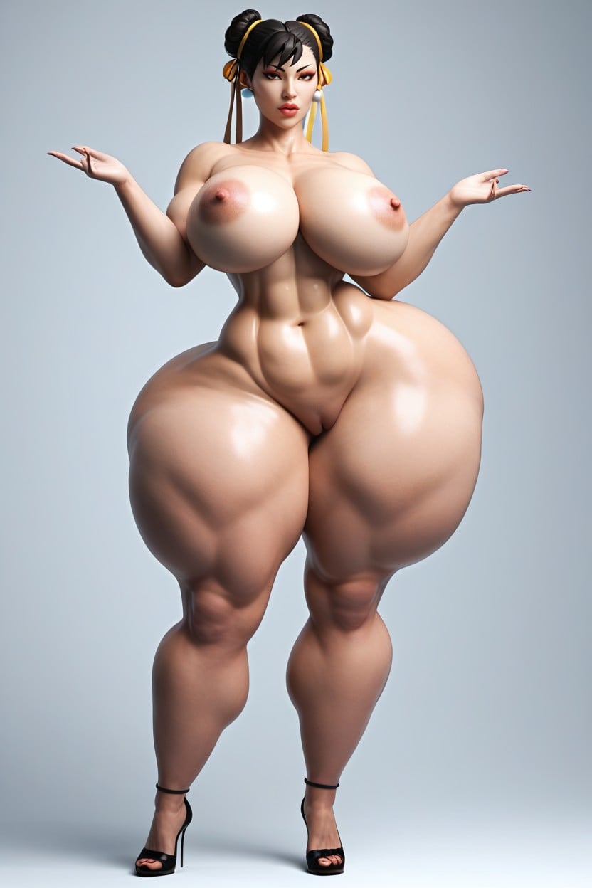 Thick Thighs, Gigant Ass, Unrealistic Curved Bimbo Body AI Porn