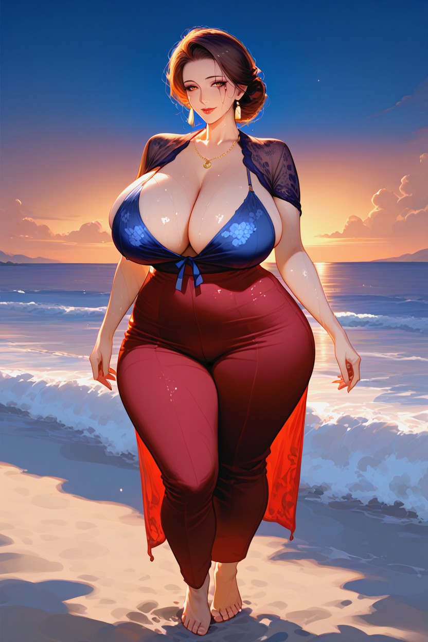 Rounded Breasts, Culo Más Grande Que Torso, Detailed Background Porno MILF IA