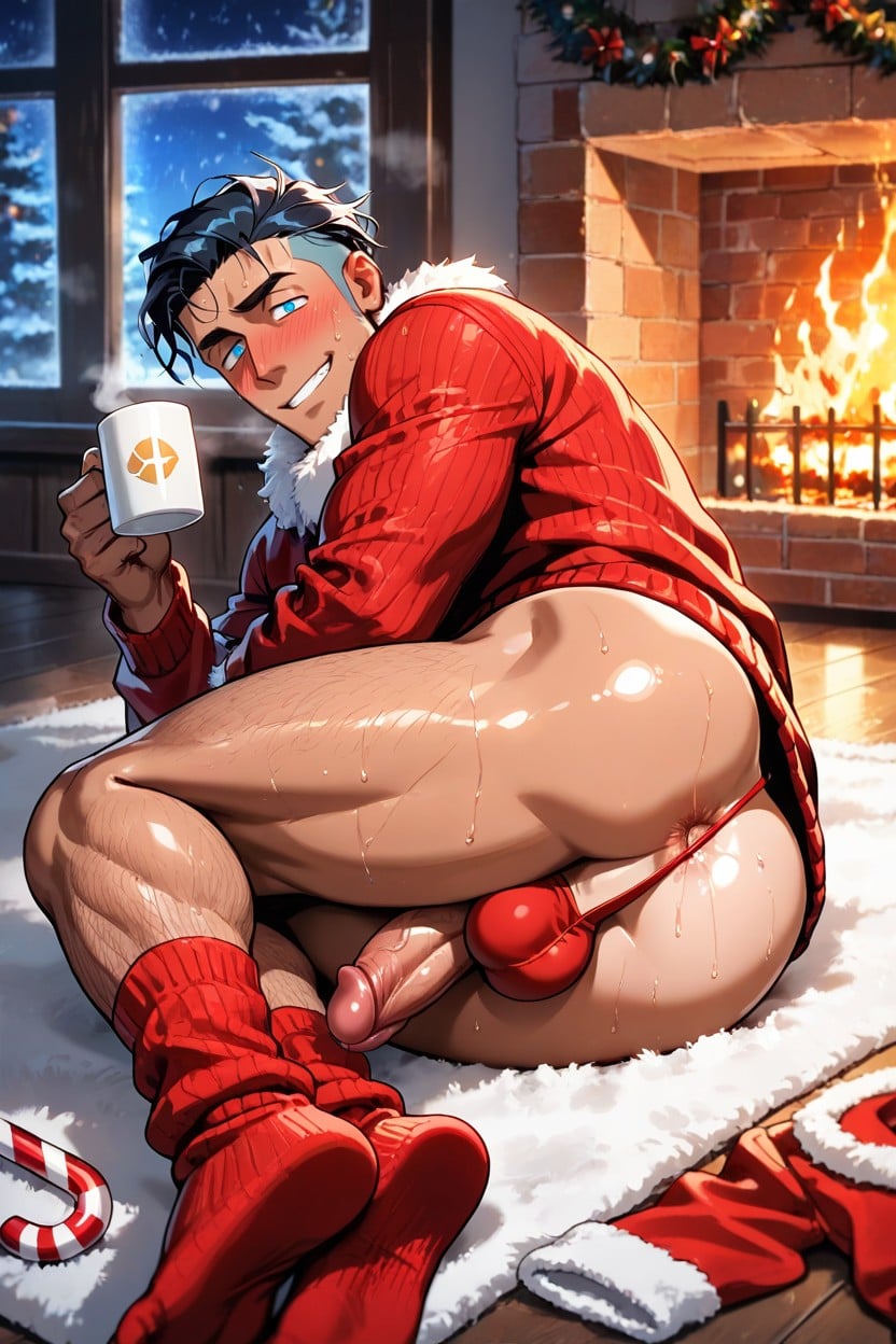 Muscular Masculine Man, Cozy, Night AI Gay Porn