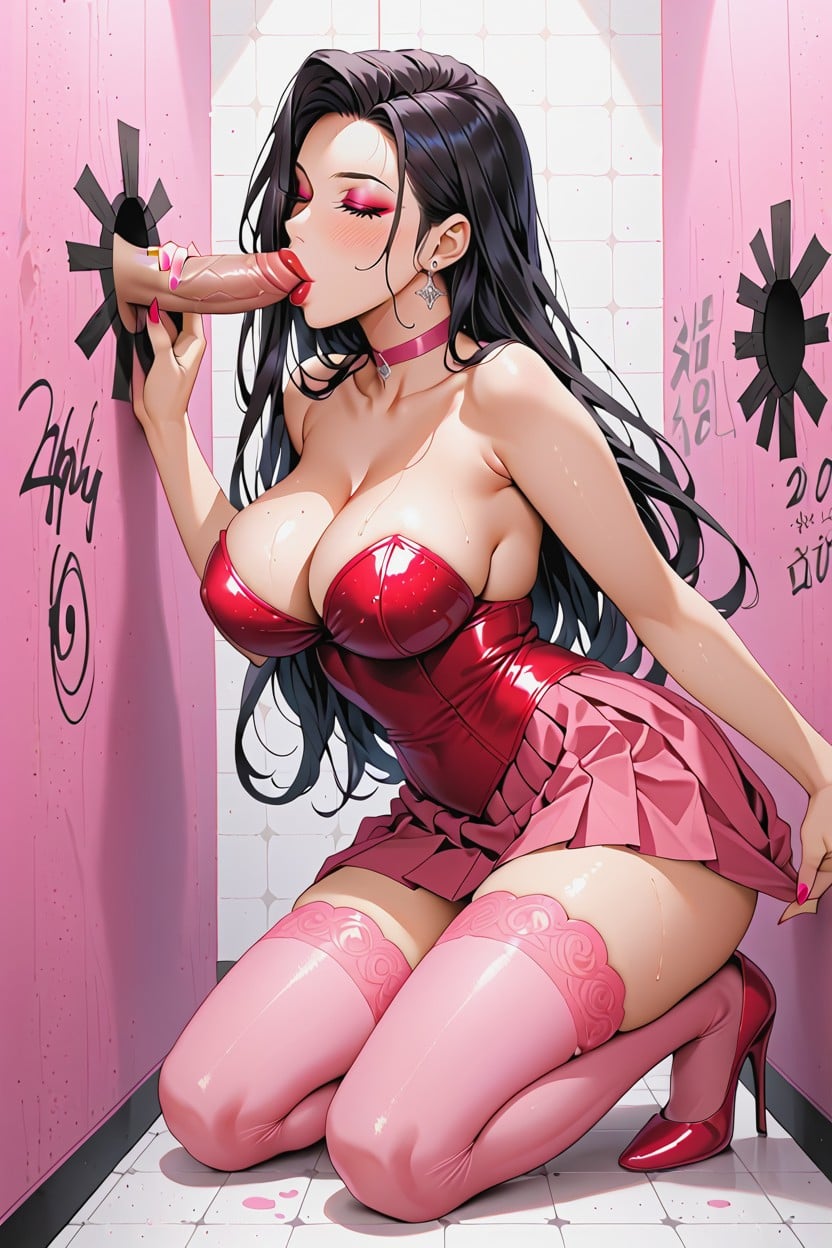 Pink Pastel Pleated Skirt, Doggy Style, Makeup Hentai AI Porn