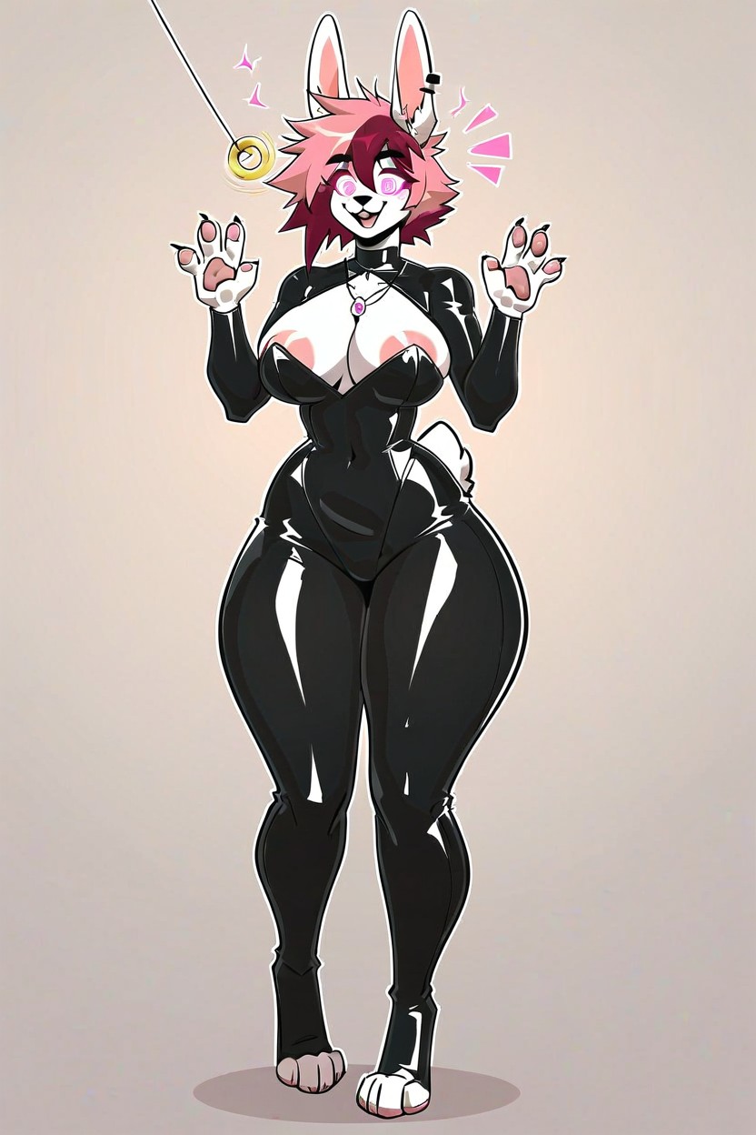 Big Breasts, White Furry, Pink Eyes Furry AI Porn
