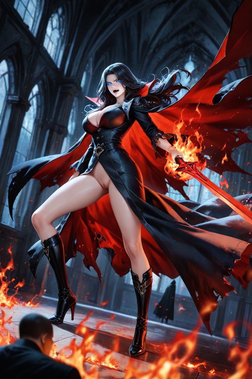 Fighting Woman, Dark Hair, Black Hood Hentai AI Porn