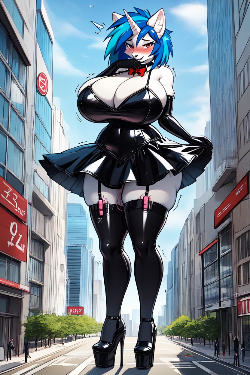 Latex Elbow Gloves, White Fur, Trying To Stay Stood Up Furry AI Porn