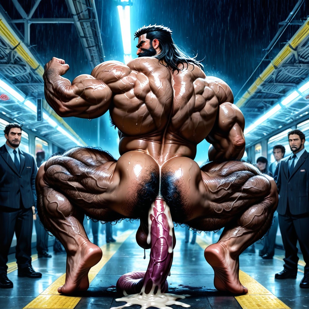 Train Station, Black Hair, Long Beard AI Gay Porn