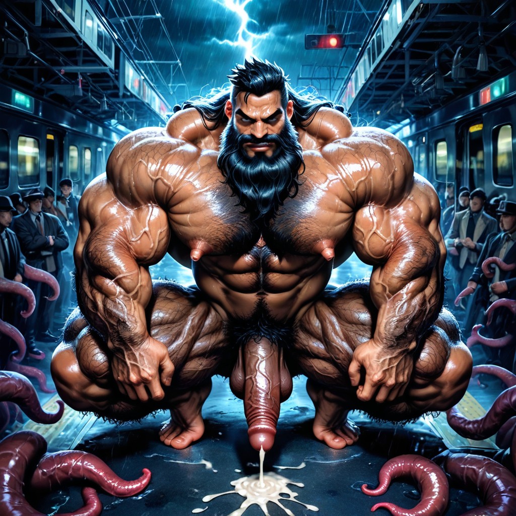 Exposed Muscle Thighs, Detailed Muscles, Gloomy Atmosphere AI Gay Porn
