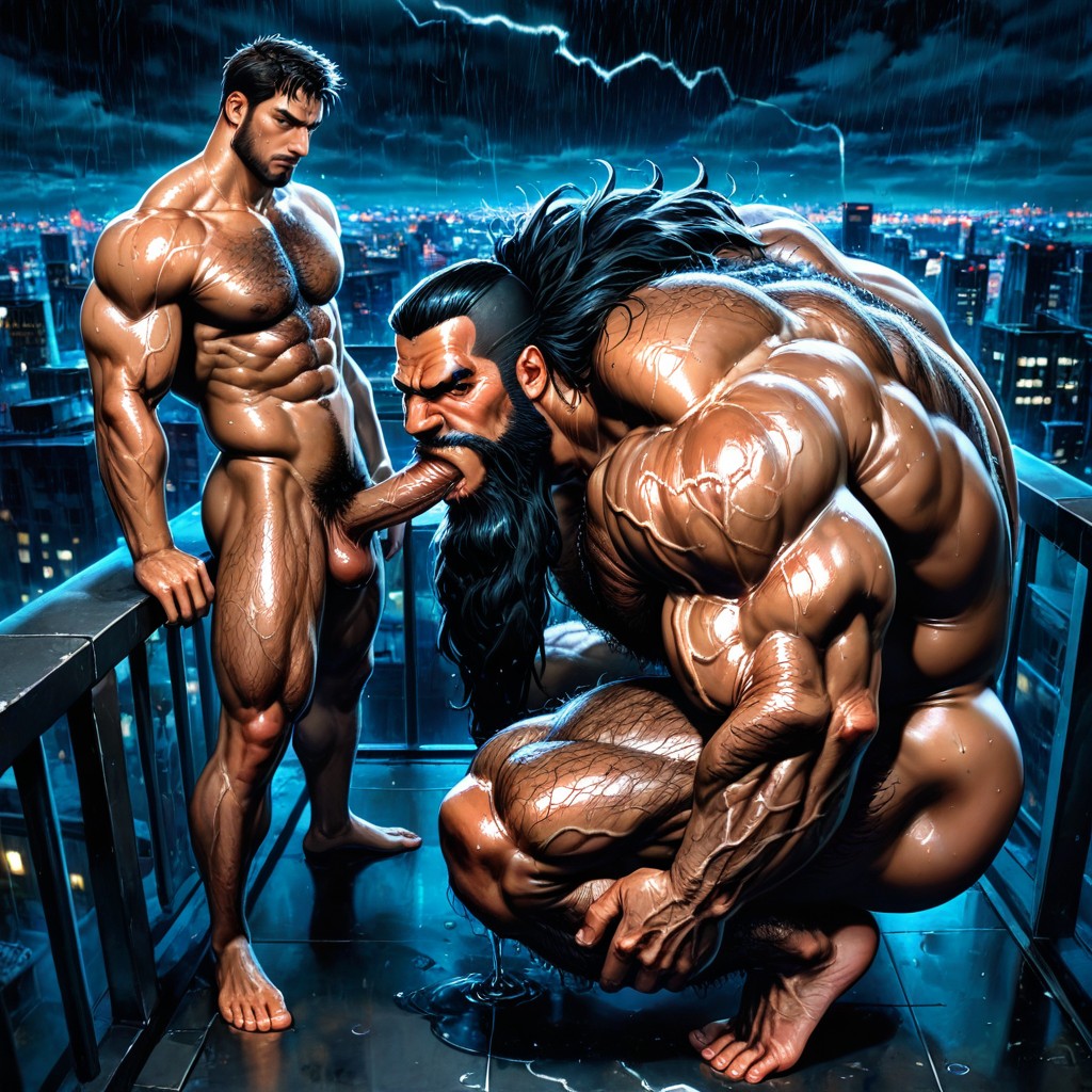 Handsome Huge Mighty Daddy, 3 People, Squatting AI Gay Porn