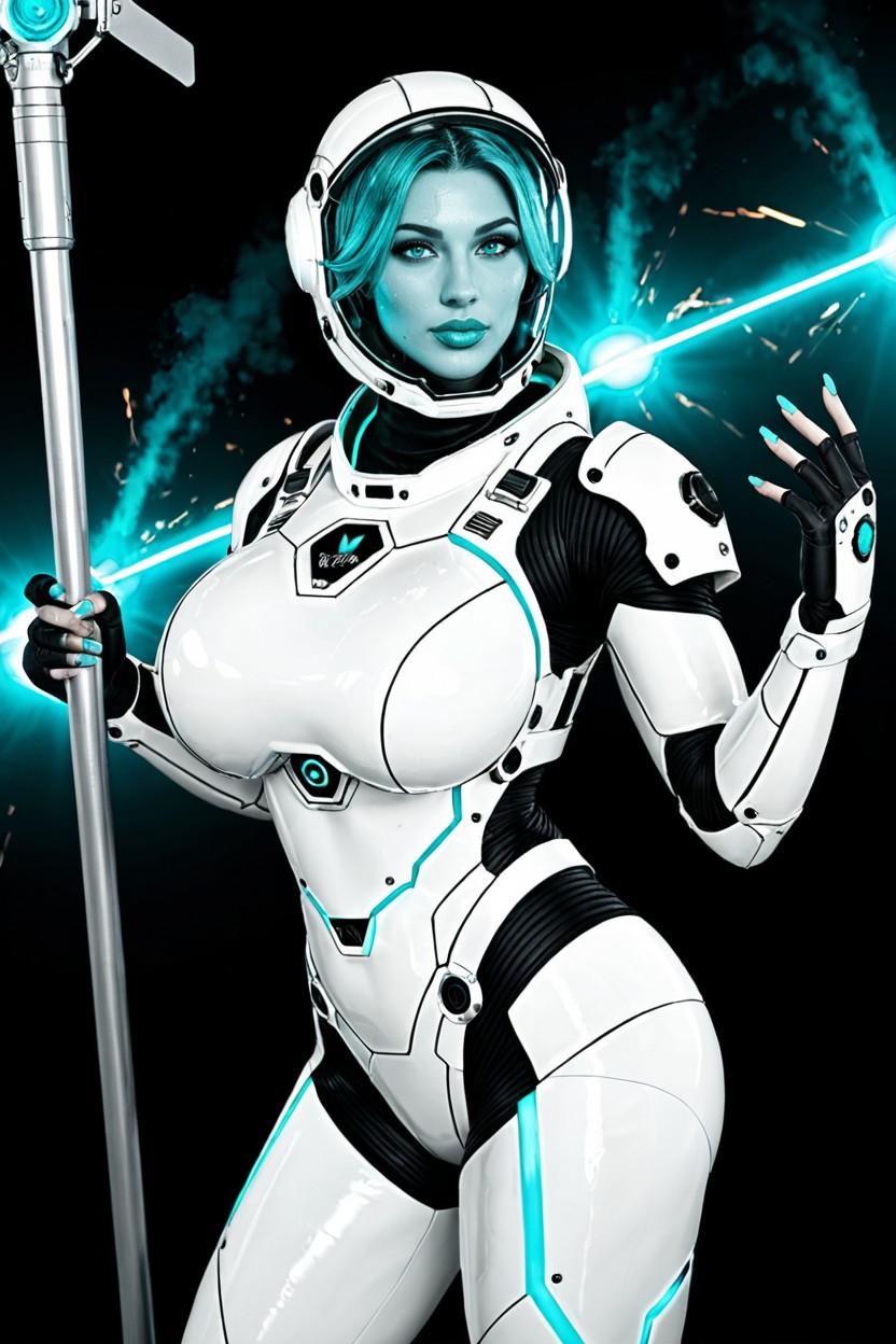 White Battle Armor Suit Cowl Covers Neck And Back Of Head, Outer Space, No Bare Skin AI Porn
