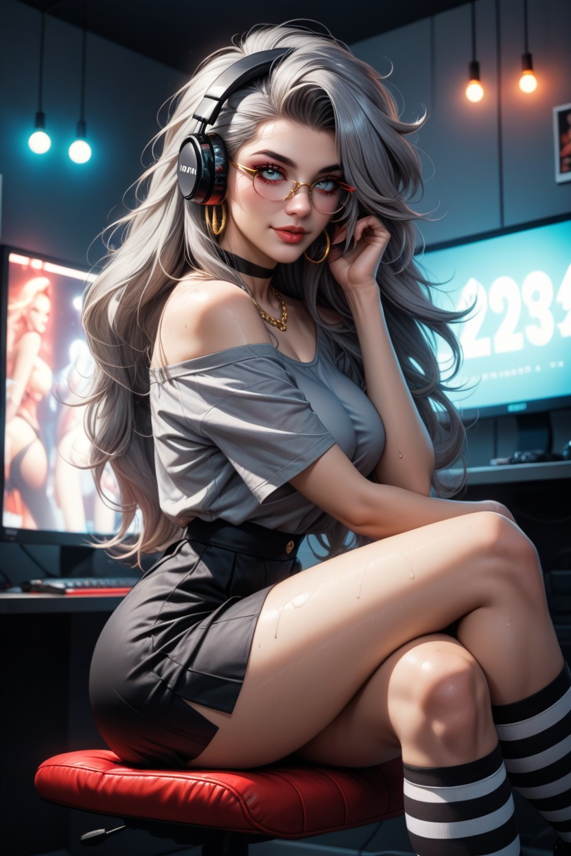 Toned Legs, Looking At The Viewer, Gaming Signage AI Porn