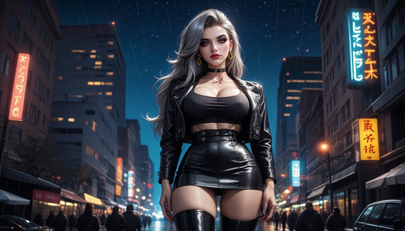 Photographic, Standing, Black Leather Jacket AI Porn
