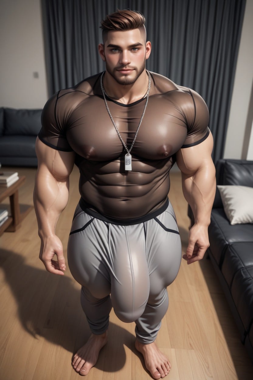 Light Grey, Brown Beard, Wearing A Skull Necklace AI Gay Porn