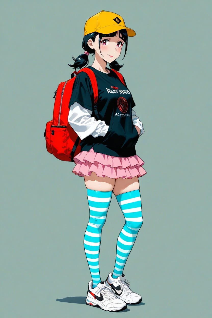 Striped Thighhighs, Bangs, Amazing Quality Hentai AI Porn