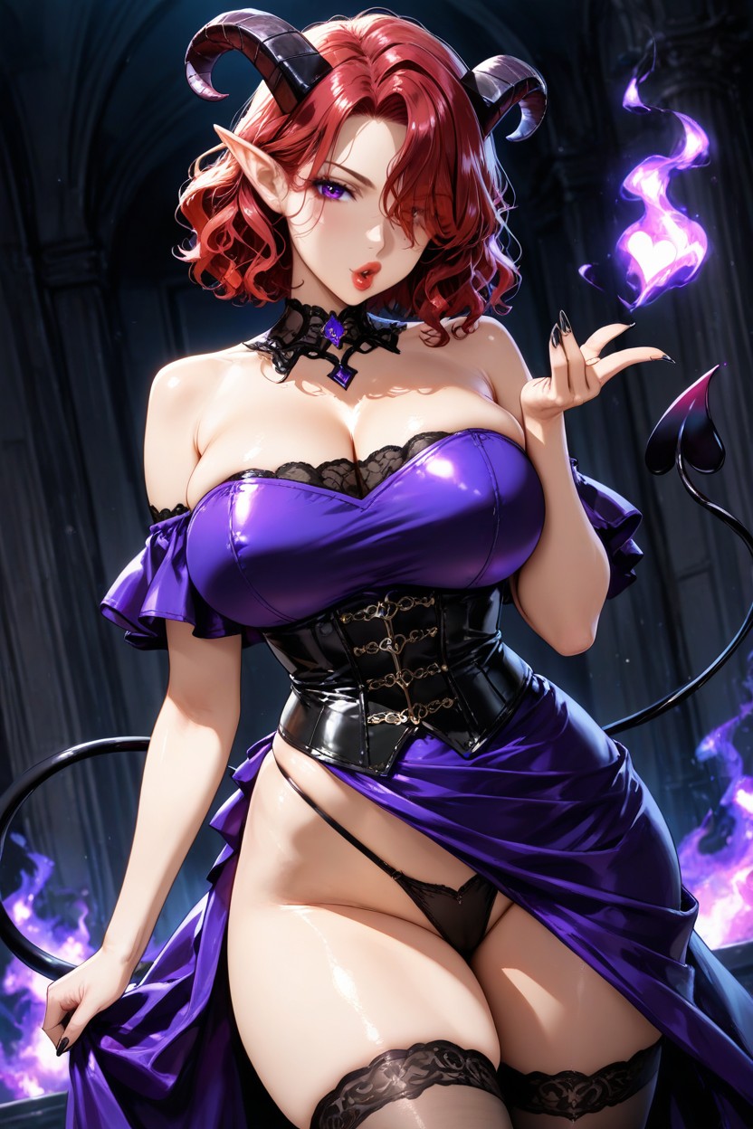Glowing Purple Magic Fire, Off-shoulders, Yellow Devil Eyes Hentai AI Porn