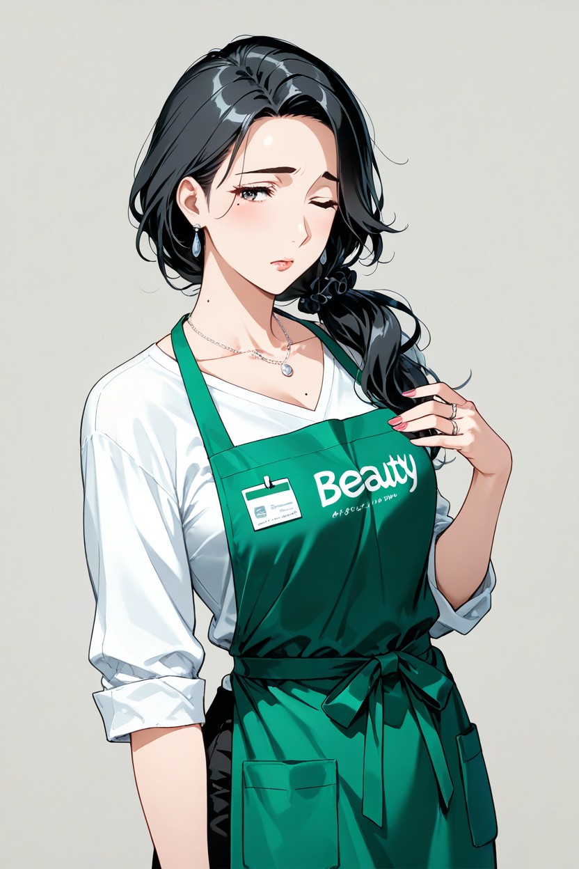 Hair, Mole On Neck;, Messy Ponytail Hentai AI Porn