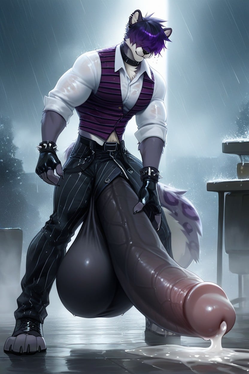 Fingerless Gloves, Very Short Hair, Long Fluffy Tail Furry AI Porn