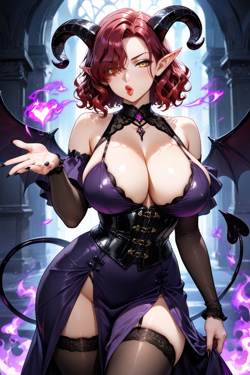 Dynamic Angle, Elegant Dark Purple Dress, Black Corset Hentai AI Porn