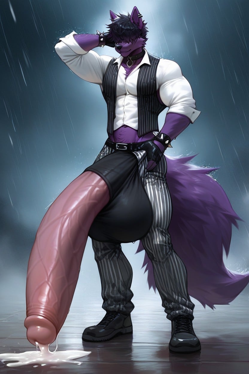 Rolled Up Sleeves, Raining, Ear Piercing Furry AI Porn