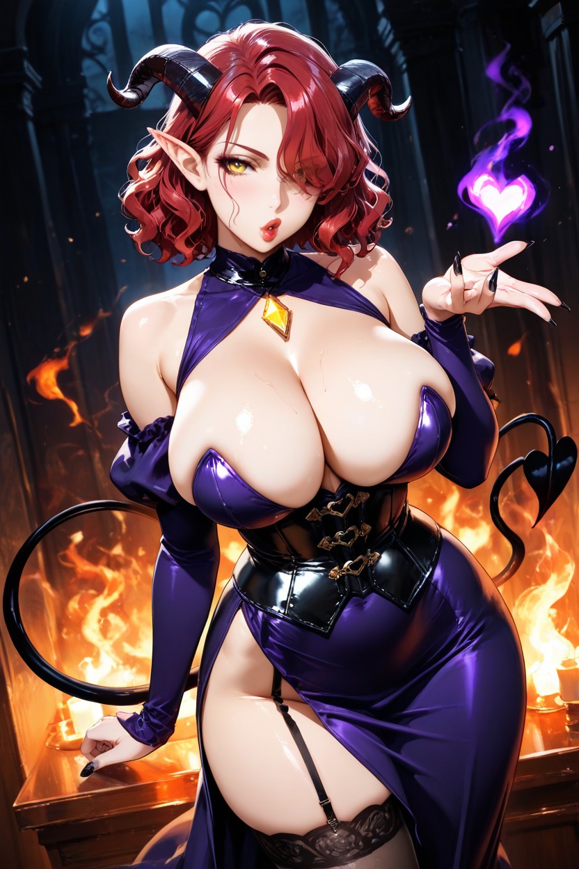 Slit In The Dress, Perfect Beauty, Wavy Hair Above Left Eye Hentai AI Porn