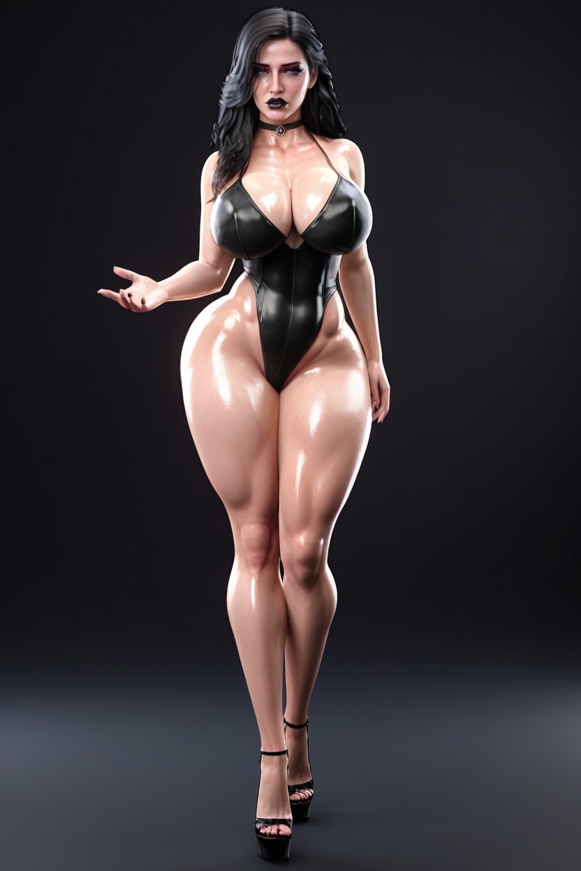 Looking At Viewer, D Render, Glossy Juicy Black Lipstick AI Porn