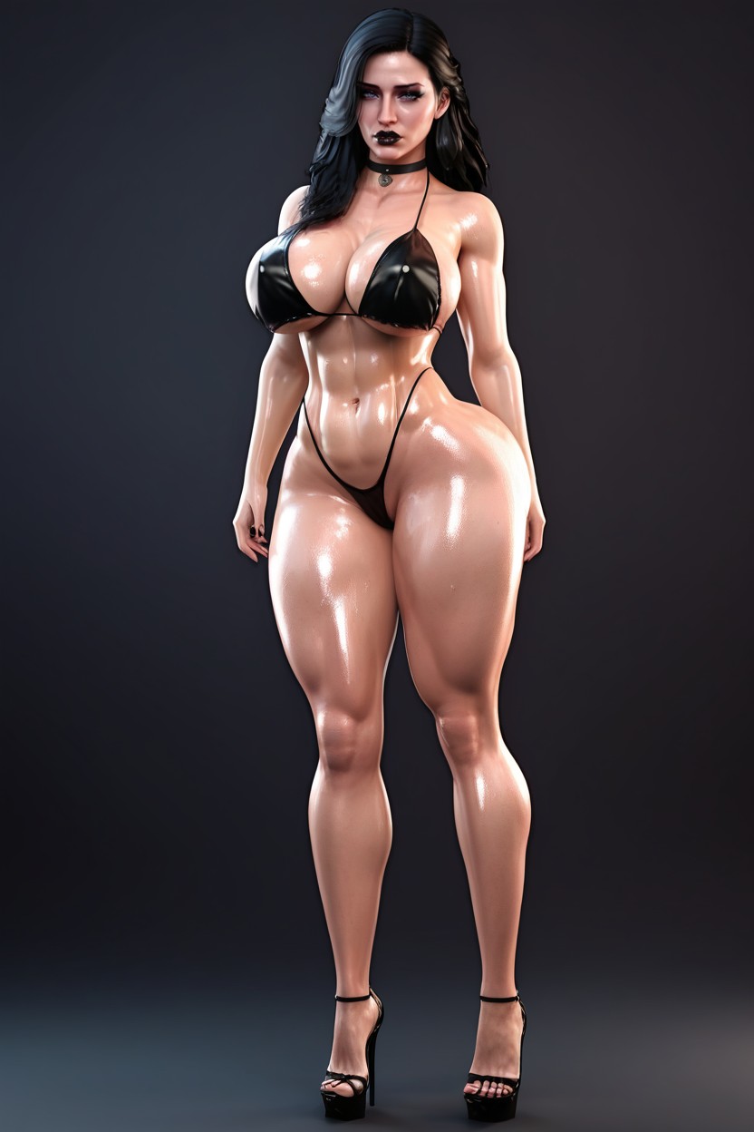 Dark Eyeliner, Wet Skin, Perfect Body AI Porn