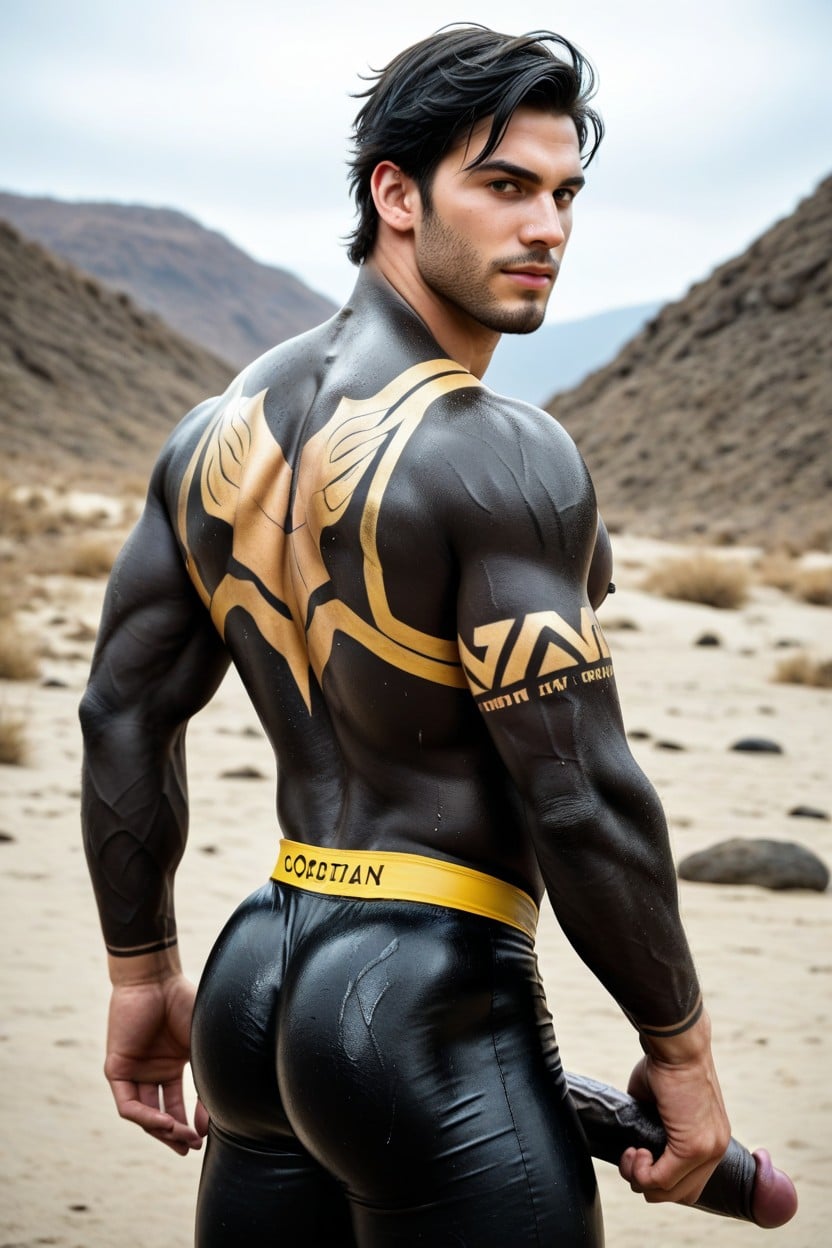 Large Muscles, Black Skin On Face And Body, Weapons AI Gay Porn