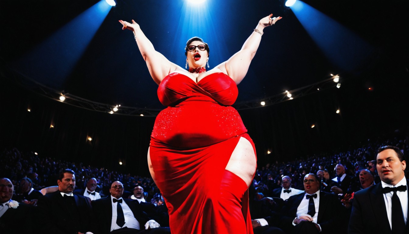Female Opera Singer, Wide Open Mouth, Classy Red Dress Porno BBW IA
