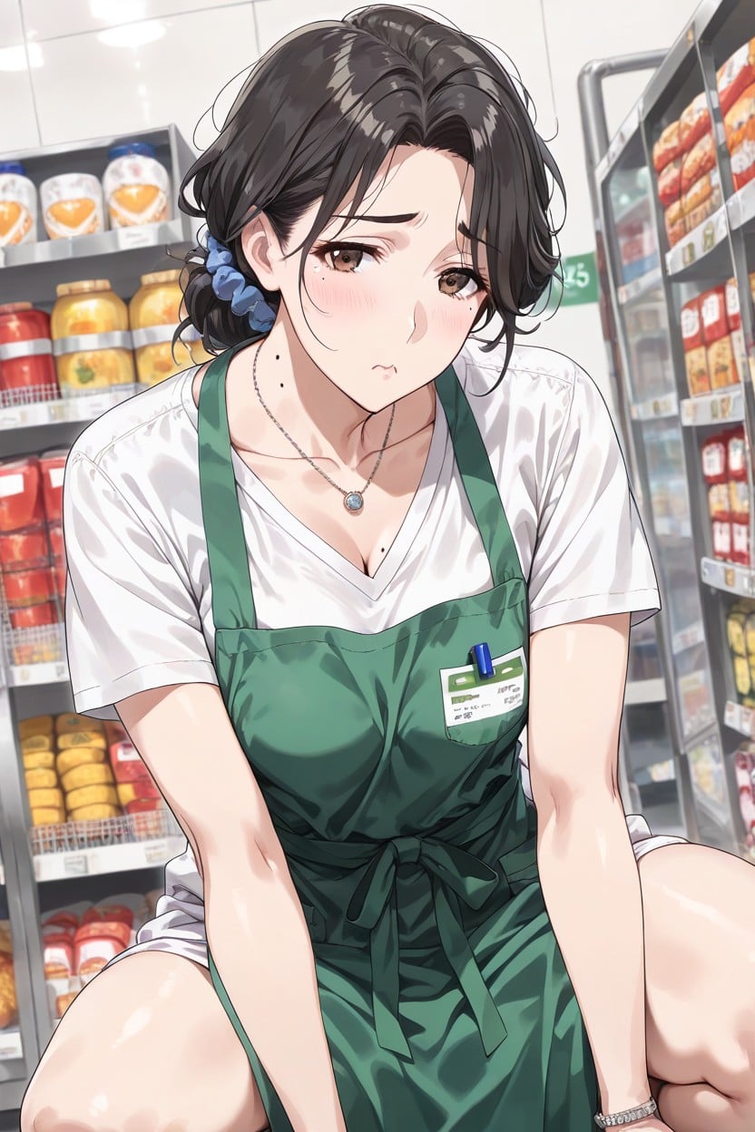 Mole On Neck;, Visible Collarbone, Green Apron Hentai AI Porn