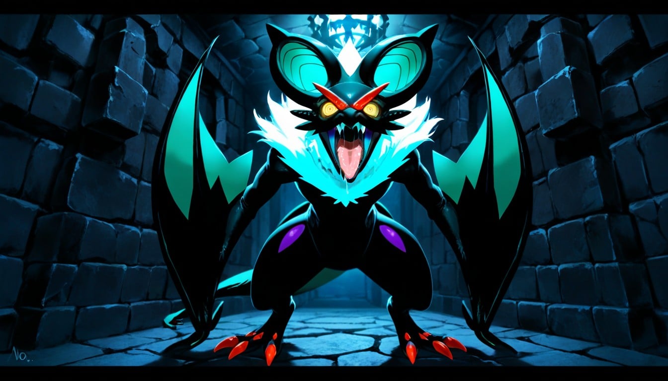Film Noir Lighting, Saliva Visible, Noivern's Eyes Glowing Bright Red AI Gay Porn