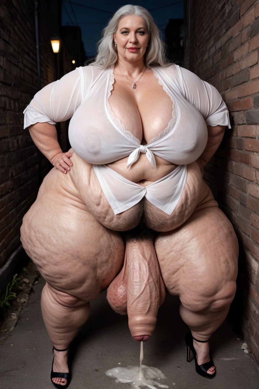Giant Saggy Breasts, Penis Outline, Hyper Hairy Chest Hair Extremely Massive Long Bulge Through Clothing AI Porn
