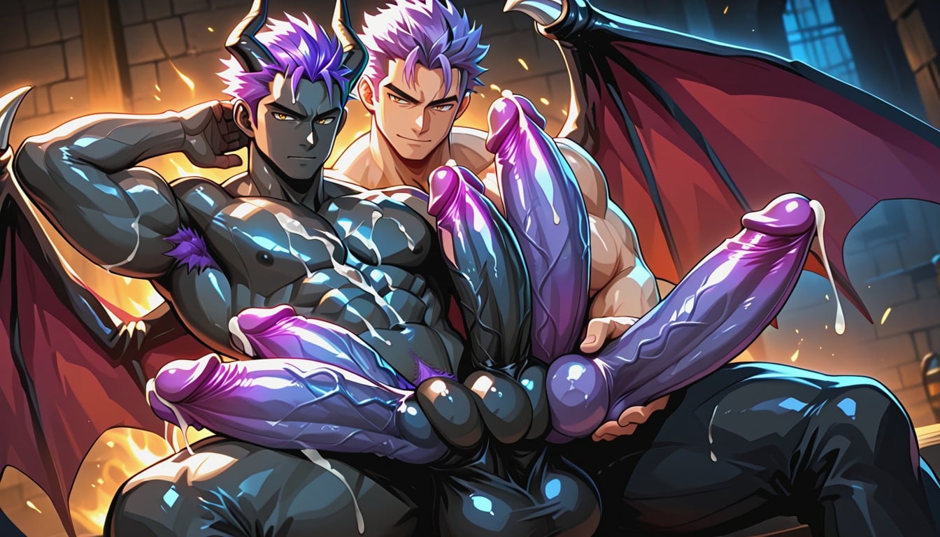 Dragon Beastman, Oiled Skin, Purple Pubic Hair AI Gay Porn