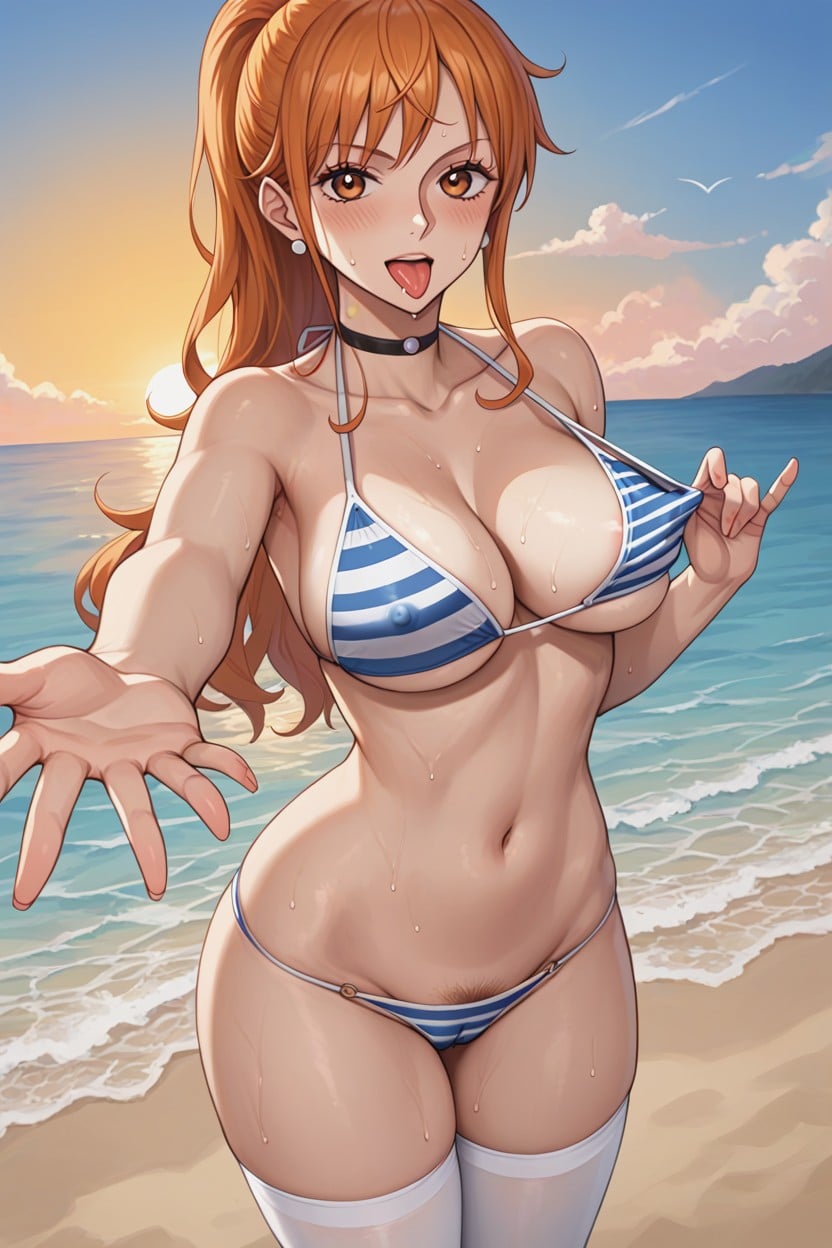Beach, Sun, Hourglass Figure Hentai AI Porn