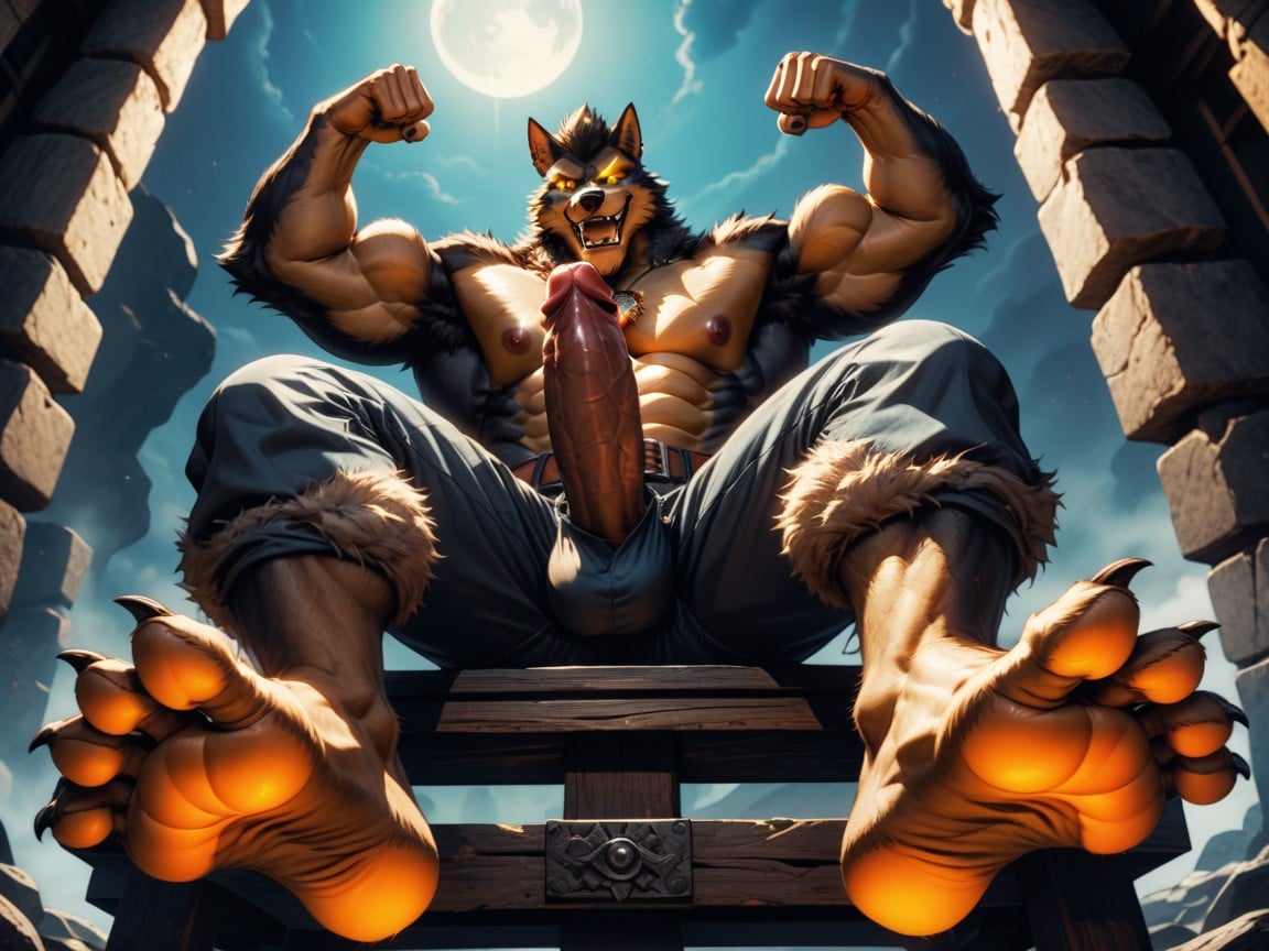 Red, Arrogant & Smug, Manly Anthropomorphic Werewolf AI Gay Porn