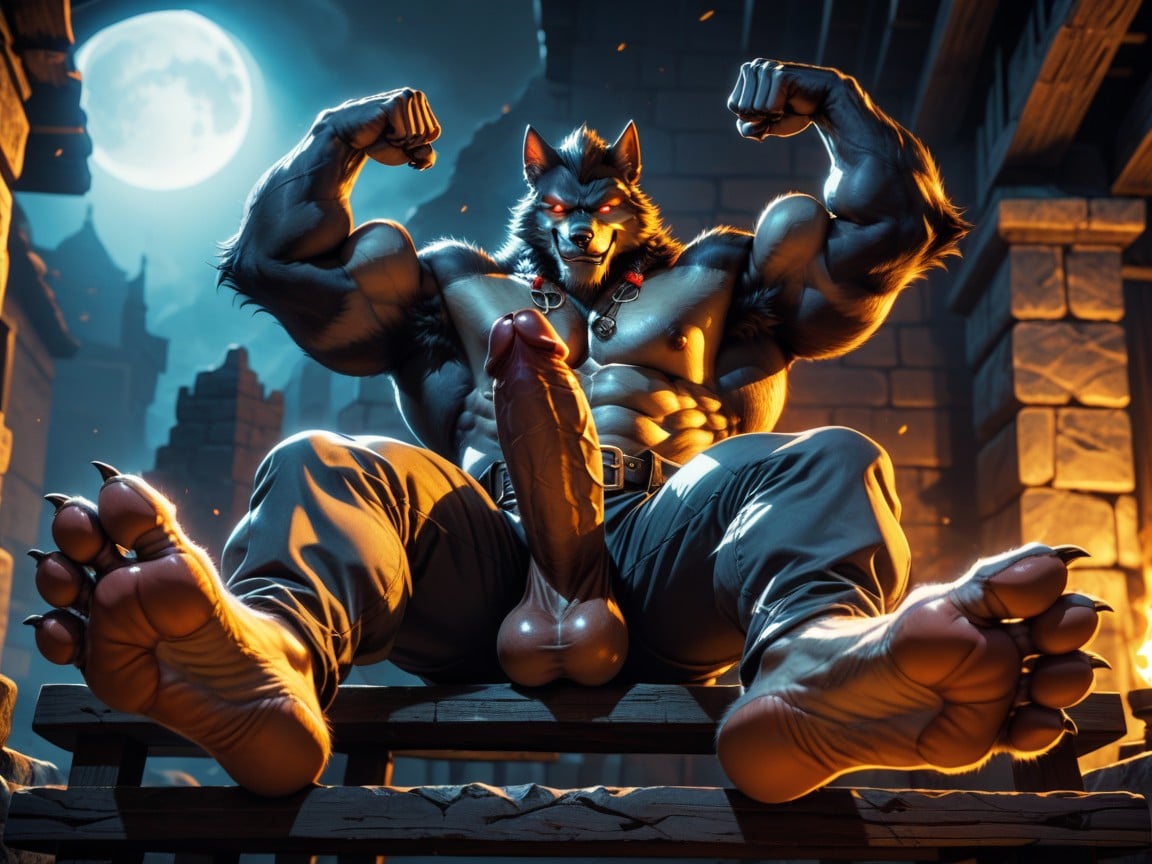 Back Resting Against A Rock, Arrogant & Smug, Arms Up Flexing Biceps AI Gay Porn